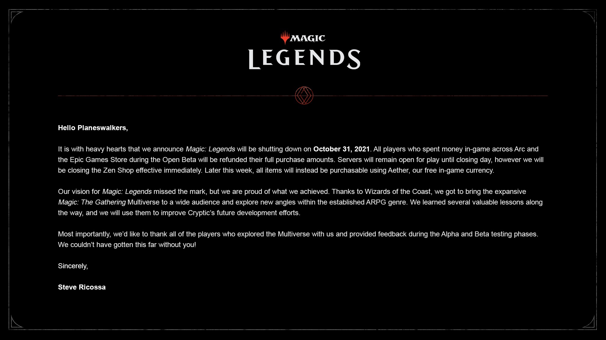 Magic: Legends так и не дожила до релиза