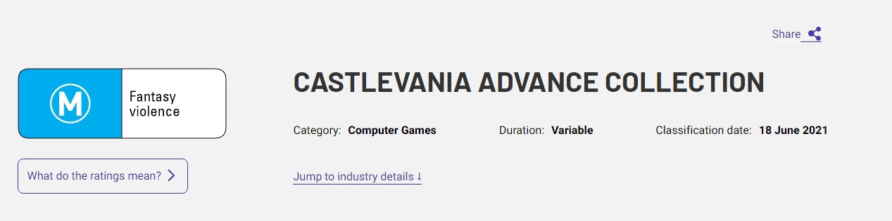 Castlevania Advance Collection получила возрастной рейтинг